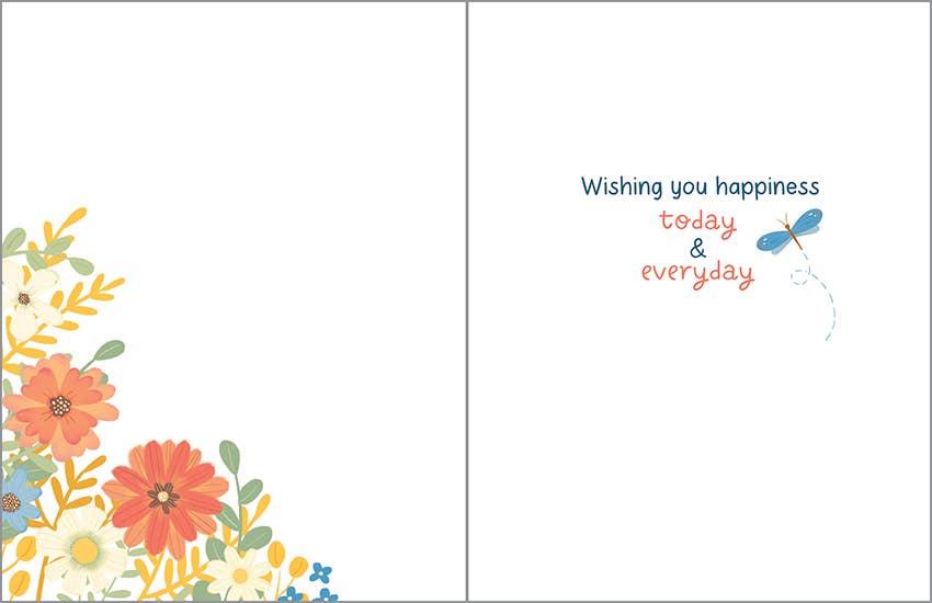 Birthday Greeting Card - Dragonfly Flowers