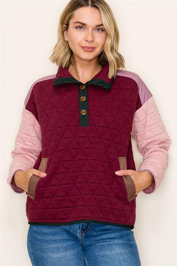 Color Blocked Quilted Sweatshirt