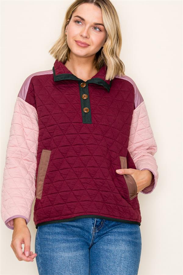 Color Blocked Quilted Sweatshirt
