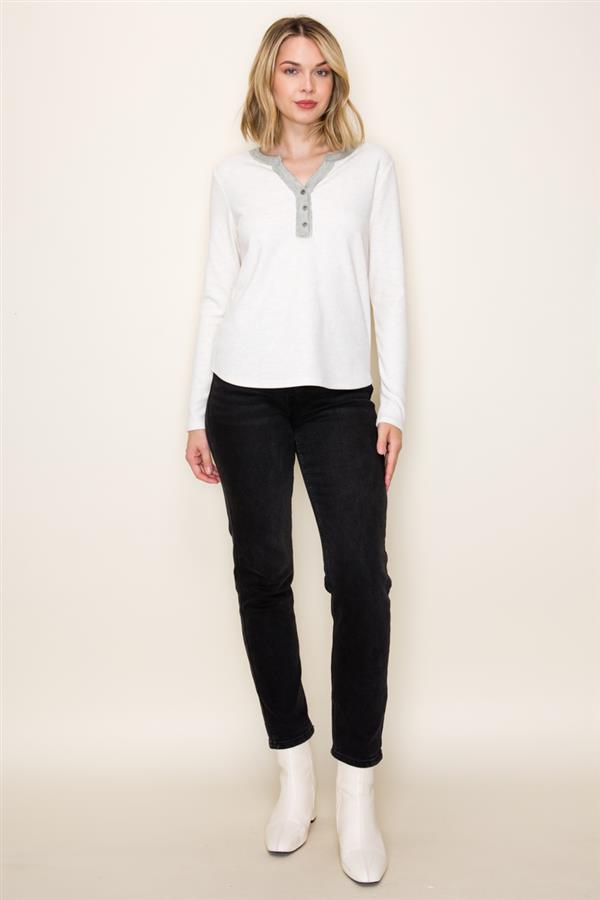 Color Trimmed Button Henley Top