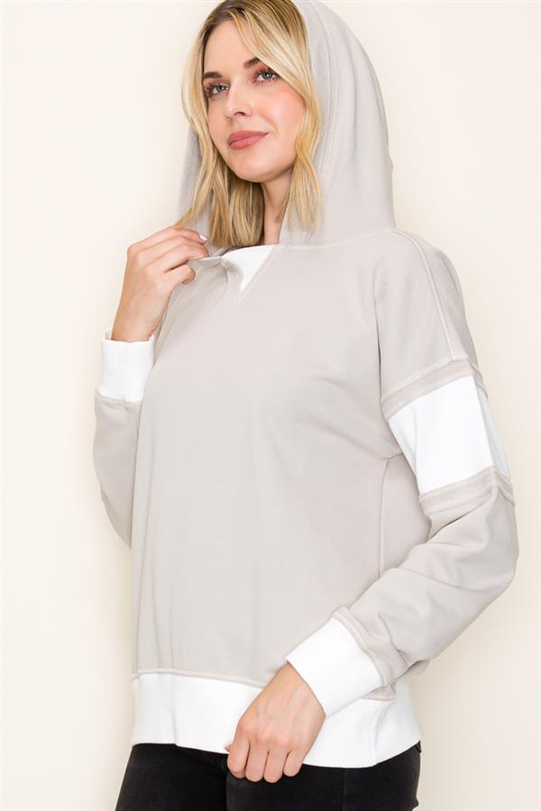 Contrast Rib Blocked Hoodie Top
