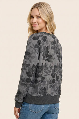 Women's Floral Print Rib Knit Long Sleeve Top