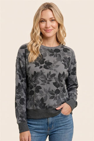 Women's Floral Print Rib Knit Long Sleeve Top