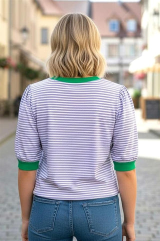 Half Puff Sleeve Striped Top