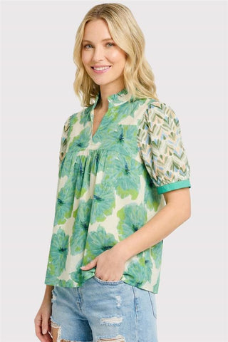 Ruffle Short Sleeve Floral Print Top