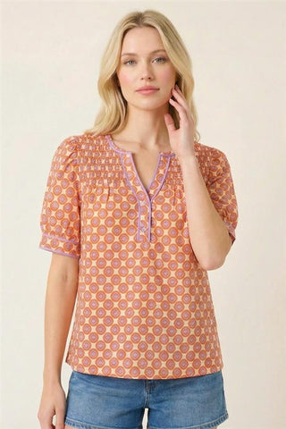 Half Sleeve Geo Printed Top