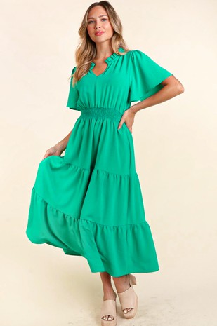 Maxi Tiered Smocked Waist Dress with Pockets