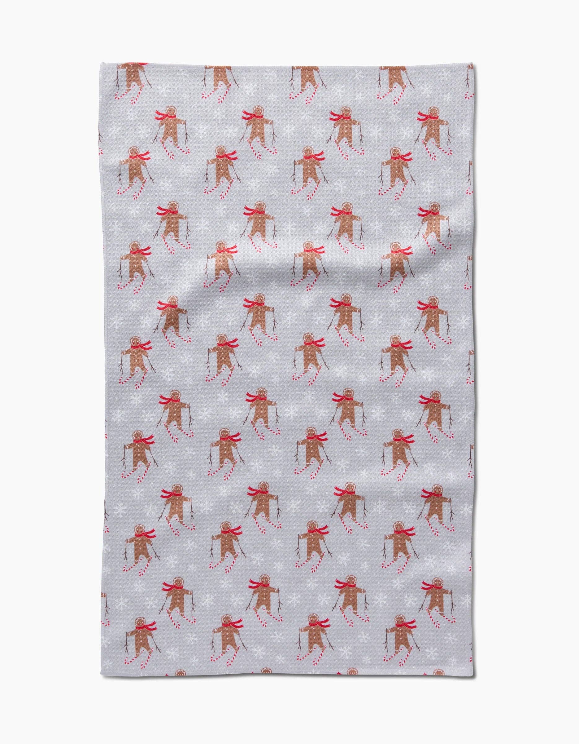 Geometry Gingerbread Skiers Tea Towel