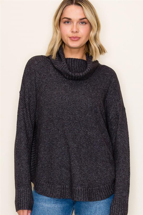 Slouchy Turtle Neck Waffle Sweater