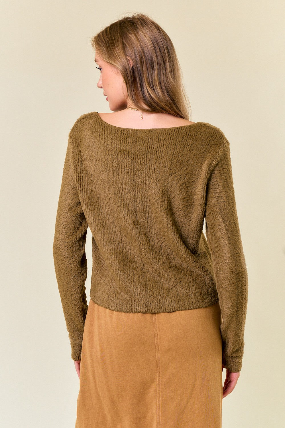 Soft Fuzzy Knit V-Neck Cropped Top FINAL SALE