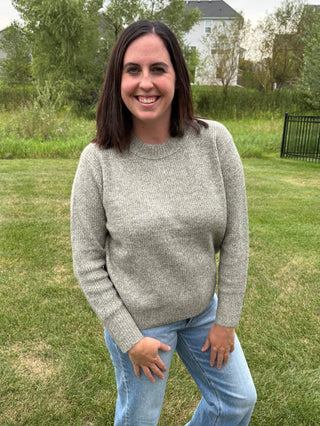 Women's Ribbed Loose Fit Crew Neck Sweater