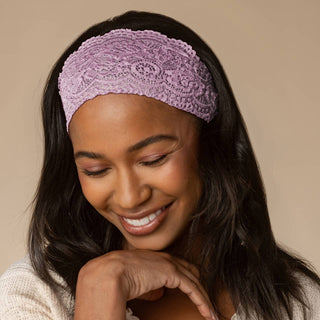 Wide Lace Elastic Headband 2-Pack — Cherry Lacquer & Dusty Pink