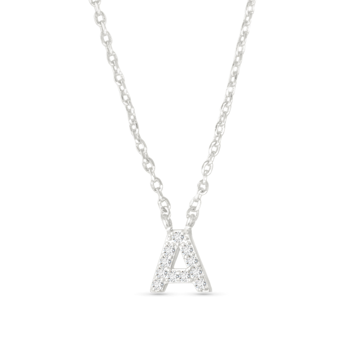 Silver CZ Initial Necklace - A