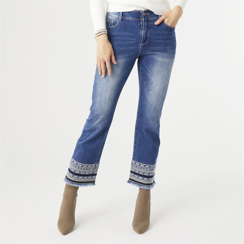 OMG Zoey Zip Bootcut Embroidered Bottom Jeans
