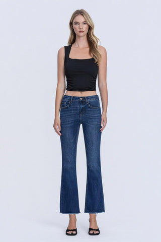 Mid Rise Raw Hem Kick Flare Vervet Jeans