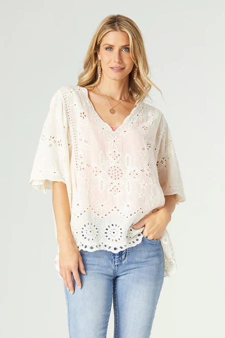 Luna V-Neck Poncho with Embroidery
