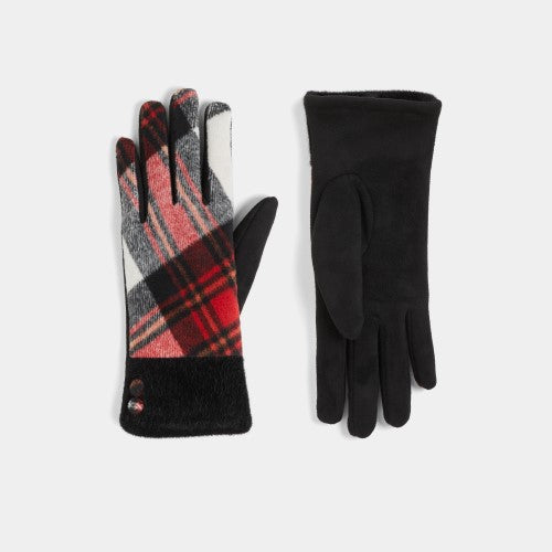 Fur Cuff Red Plaid Touchscreen Gloves