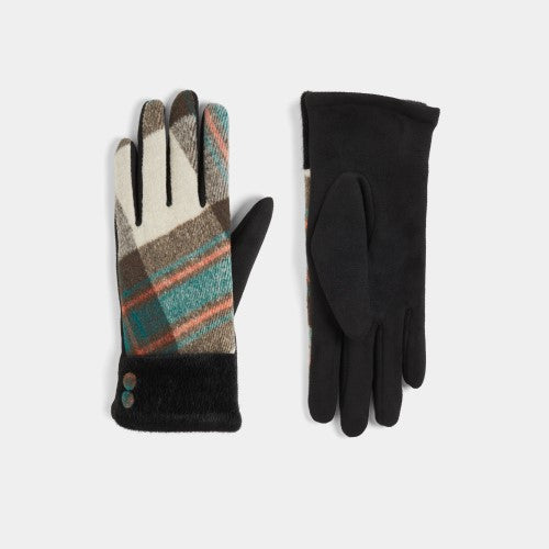 Fur Cuff Beige Plaid Touchscreen Gloves