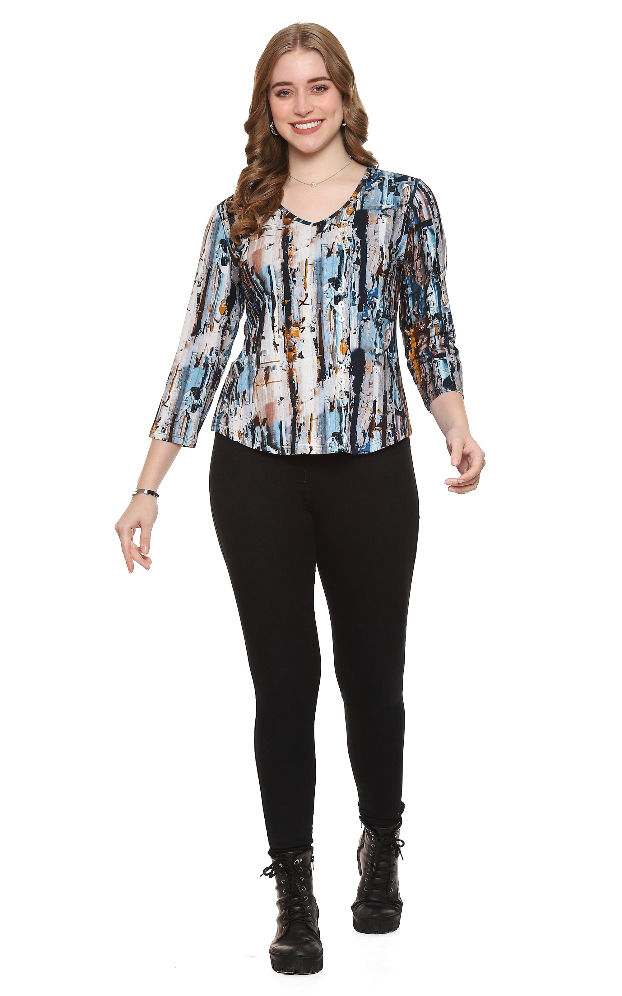 Lizzie Abstract Pattern Button Top