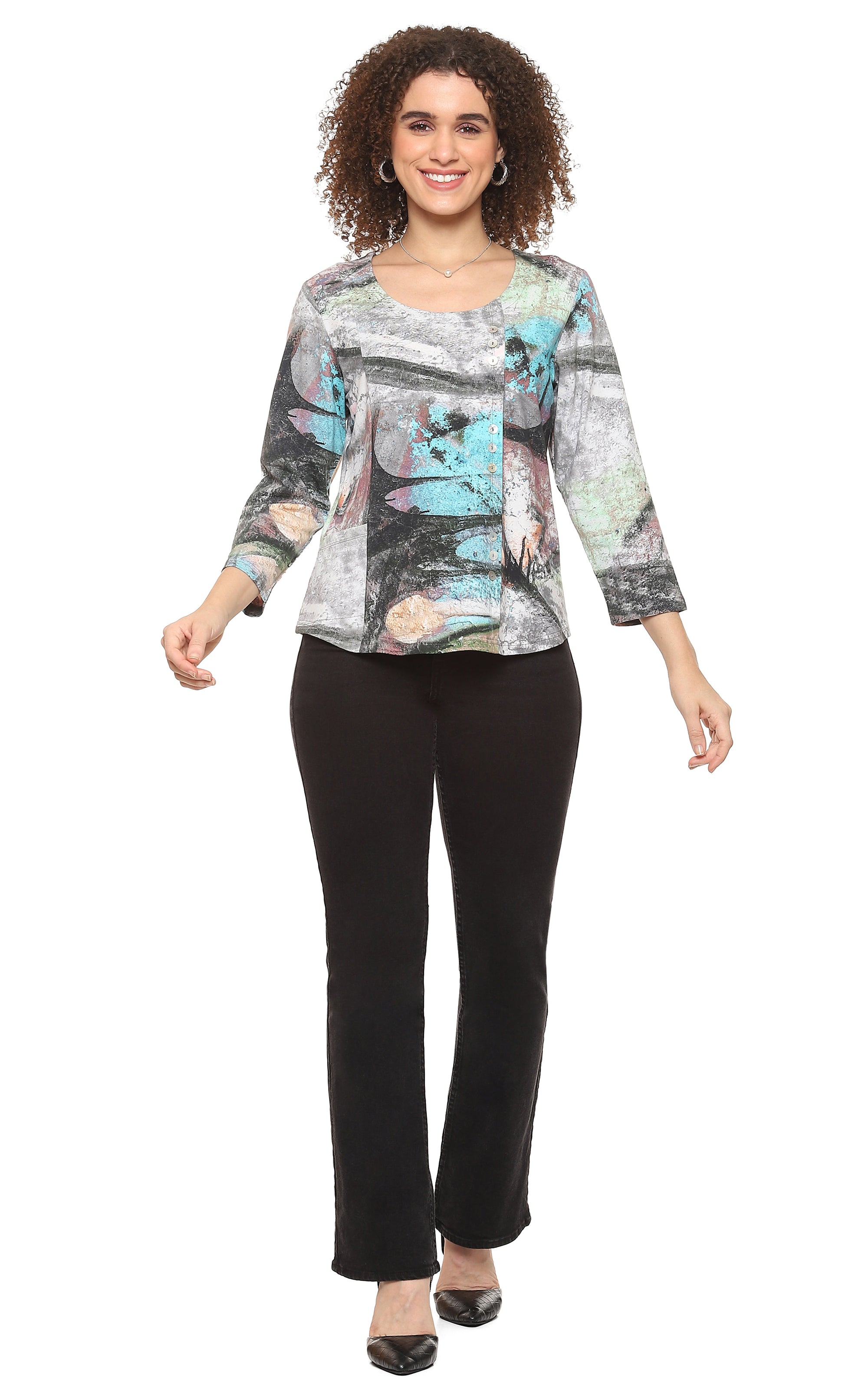 Nyla Abstract Print Button Top