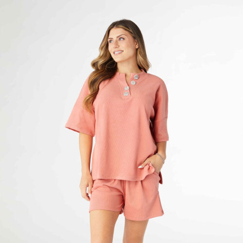 Weekend Brushed Short Sleeve Henley Top