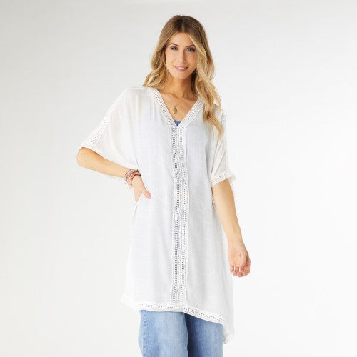 V-Neck Crochet Detail Tunic