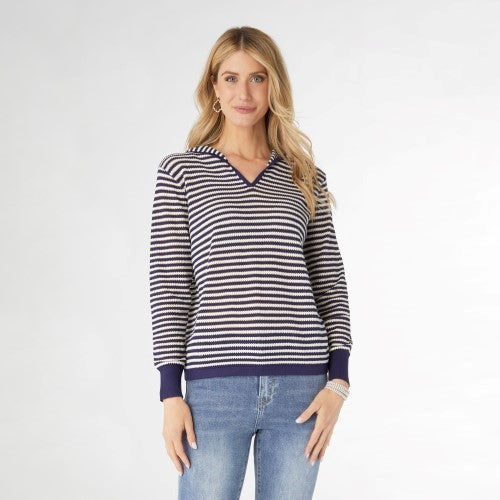 V-Neck Striped Hooded Top FINAL SALE