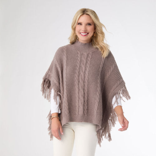 Dusty Plum Cable Knit Poncho