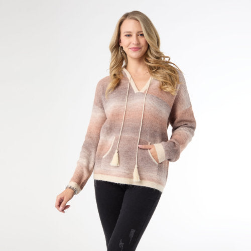 Ombre Hooded Sweater w/ Pouch Pocket
