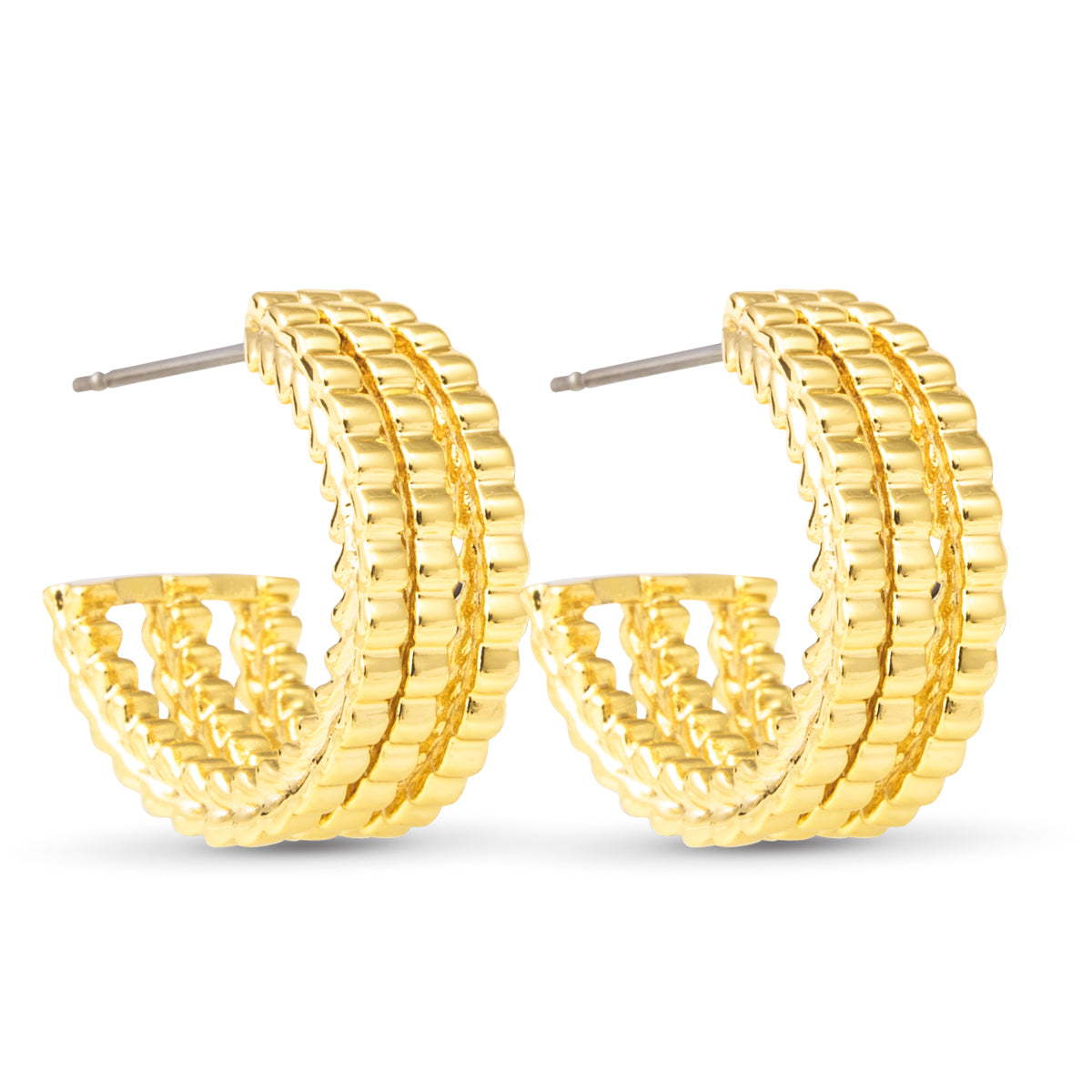 Mia Polished Triple Gold Hoops