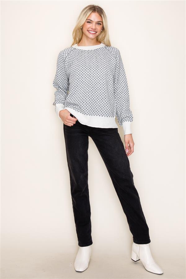 Puffsleeve Color Trimmed Sweater