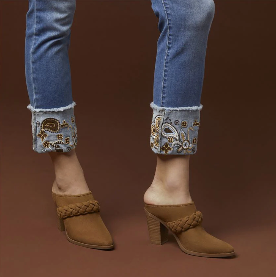 OMG Straight Ankle Jeans w/ Embroidered Bottom