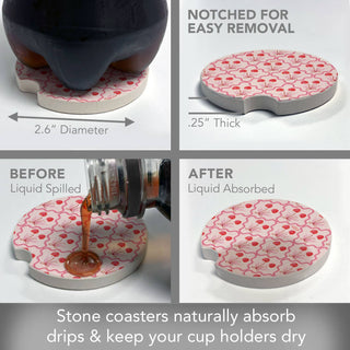 Sketched Cherries Single Stone Car Coaster