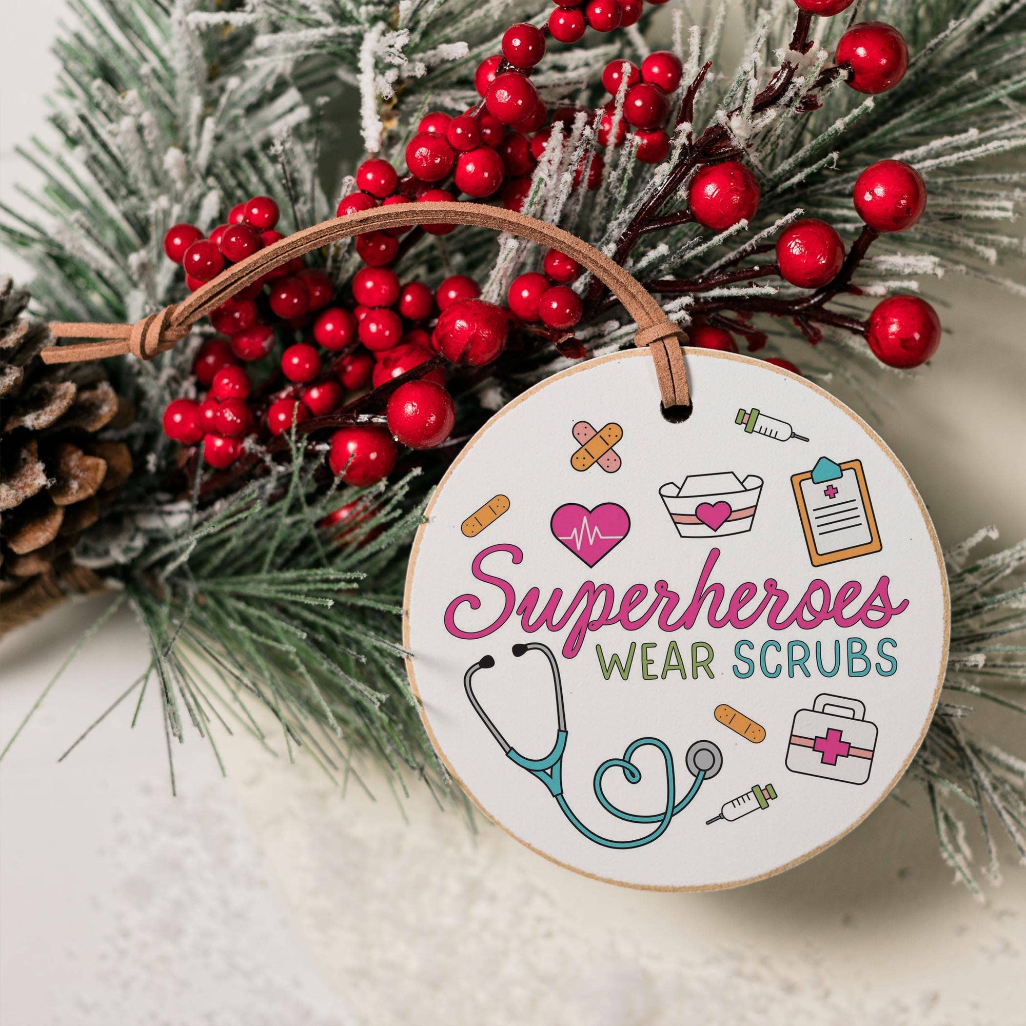 4" Round Ornament Superheroes Wear Scrubs