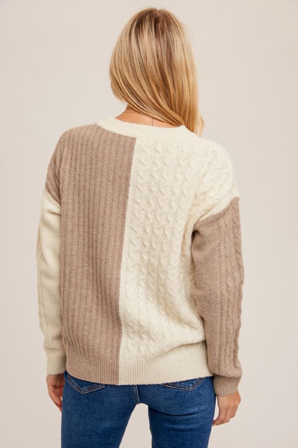 Contrast Cable & Ribbed Sweater