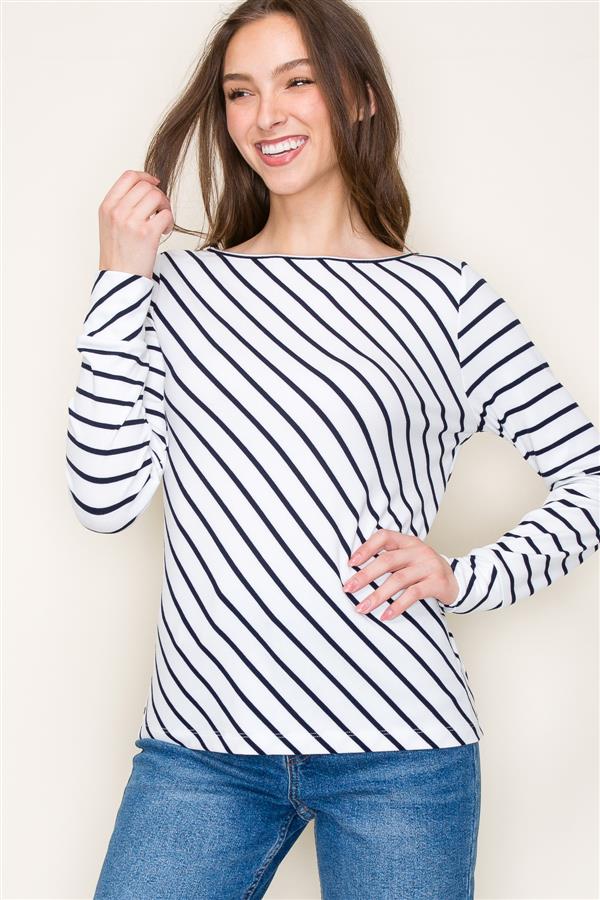 Boat Neck Striped Baby Ribbed Top