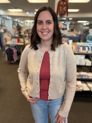 Wool-Touch Patch-Pocket Button-Front Cardigan