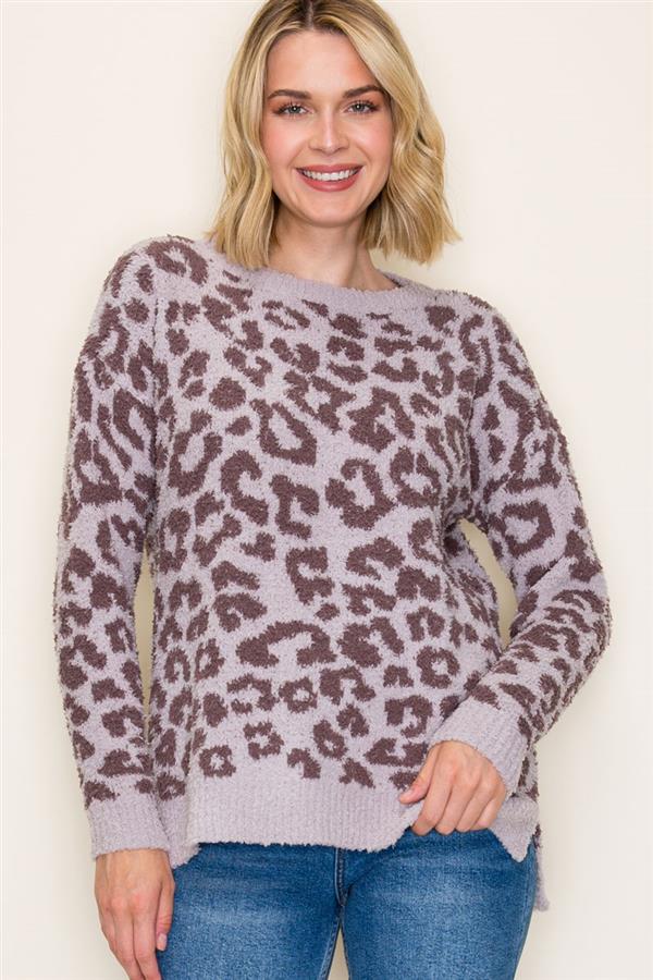 Fuzzy Leopard Print Sweater