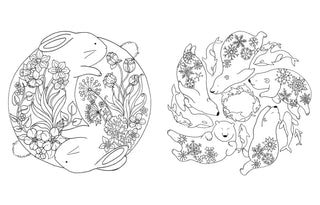Inside coloring page from  A Million Cute Animals Coloring Book by Lulu Mayo featuring adorable illustrated woodland animals, birds, rabbits, foxes, and flowers.