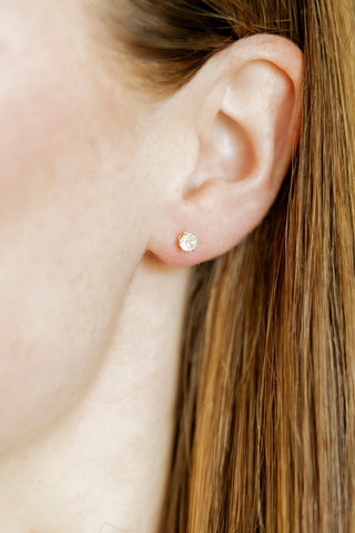 Helen Gold Screwback Stud Earrings – 5mm CZ Hypoallergenic Flat Back Earrings