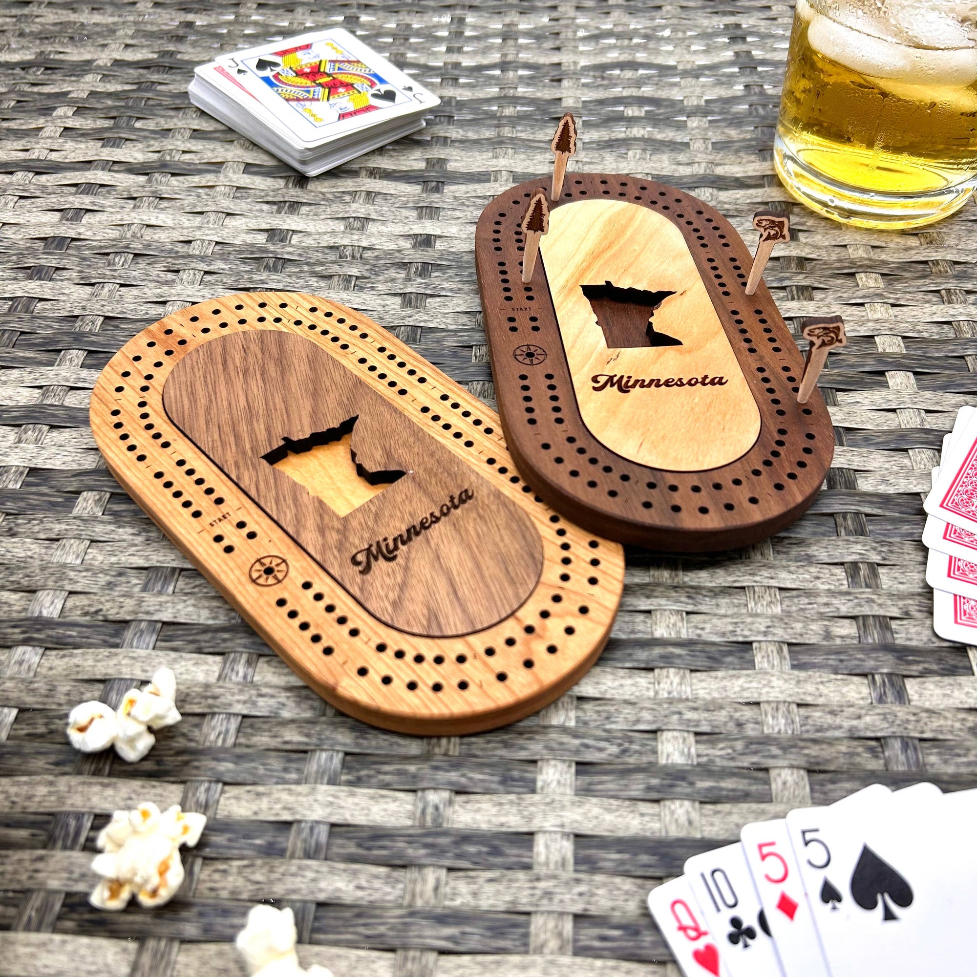 Minnesota Mini Travel Cribbage Board & Custom Pegs