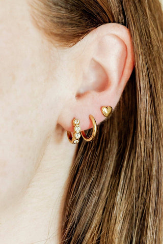 Denver Heart Stud & CZ Huggie Hoop Gold Tone Earring Set