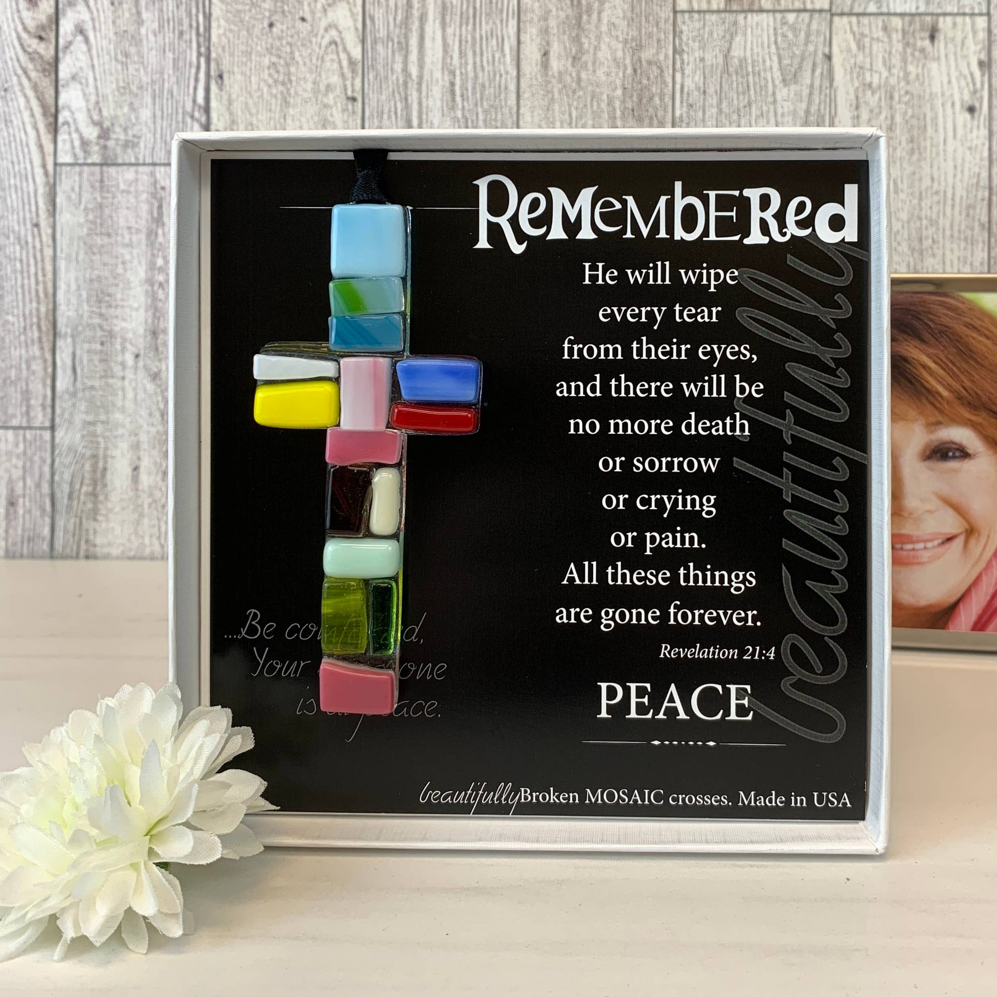 Remembered Sympathy Gift Handmade Glass Cross