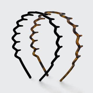 Recycled Plastic Zig Zag Headband 2-Pack — Black & Tortoise