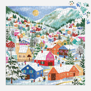 Swiss Alpine Village 500-Piece Foil Puzzle | Winter Art Puzzle