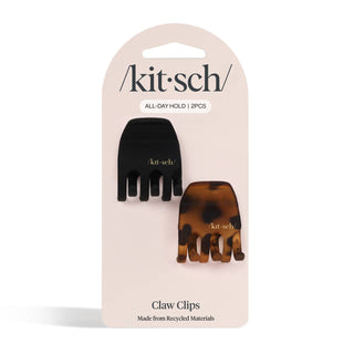 Kitsch Recycled Medium Claw Clips 2-Piece Set - Black & Tortoise
