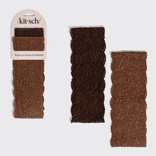 Wide Lace Elastic Headband 2-Pack — Mocha & Chocolate