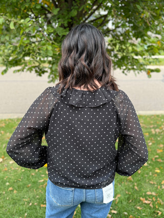 Dorrie Dots | Ruffle-Neck Blouse in Black