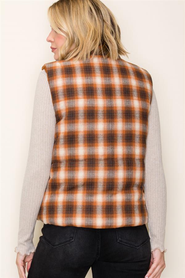 Corduroy & Plaid Reversible Puffer Vest