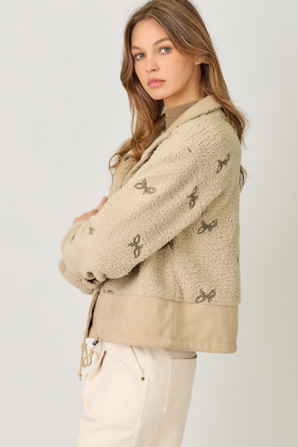 Bow Embroidery Mixed Material Jacket